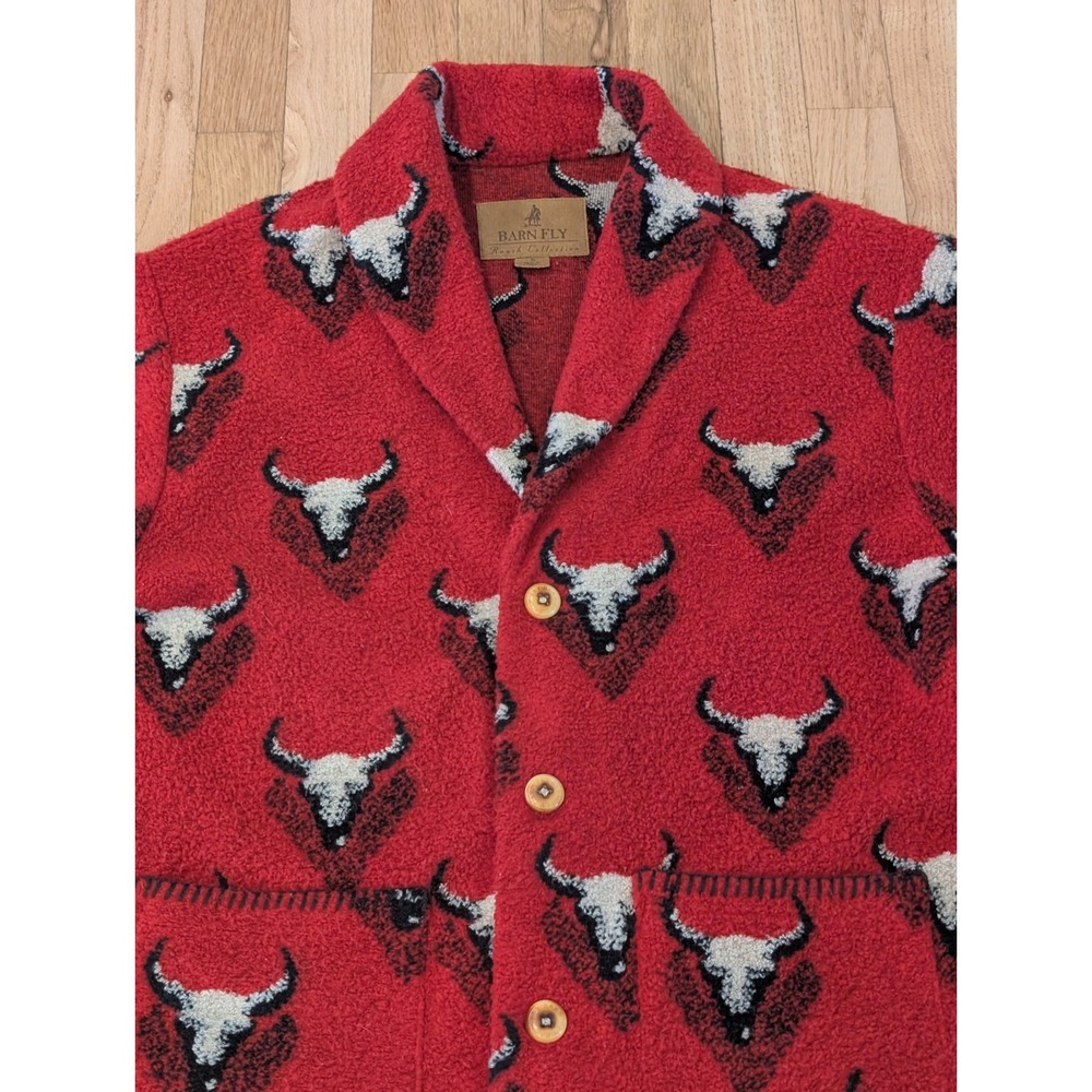 Vintage Barn Fly Bronco Bull Fleece Cardigan Jacket Small Ranch Western Red S - Picture 11 of 16